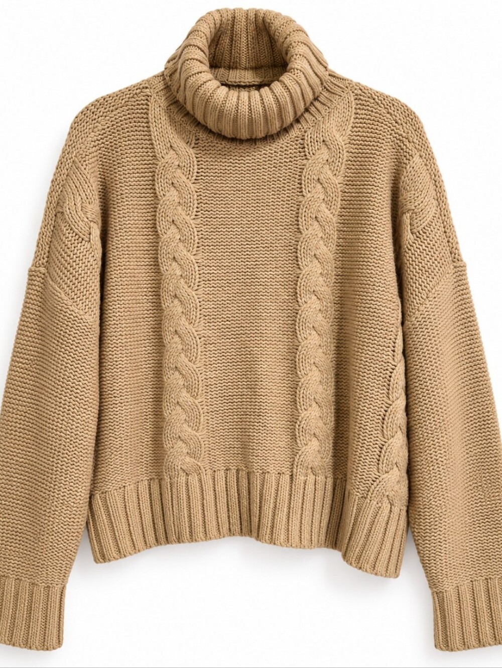 Calvin Klein Jeans Women's L Beige Chunky Cable Knit Turtleneck Sweater